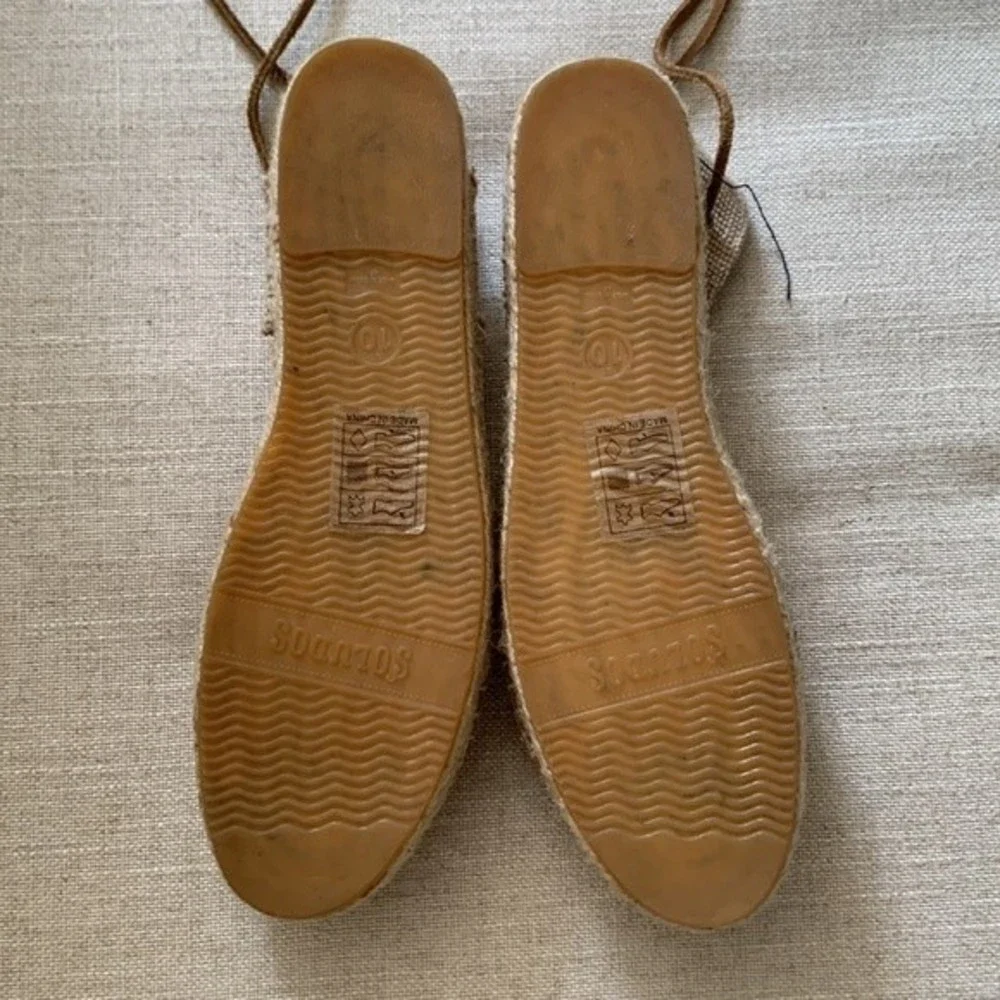 Soludos Lauren Tan Suede Lace Up Tassel Espadrille Flat Sandals Size 10